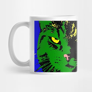 ANGRY CAT POP ART -  GREEN YELLOW BLACK BLUE Mug